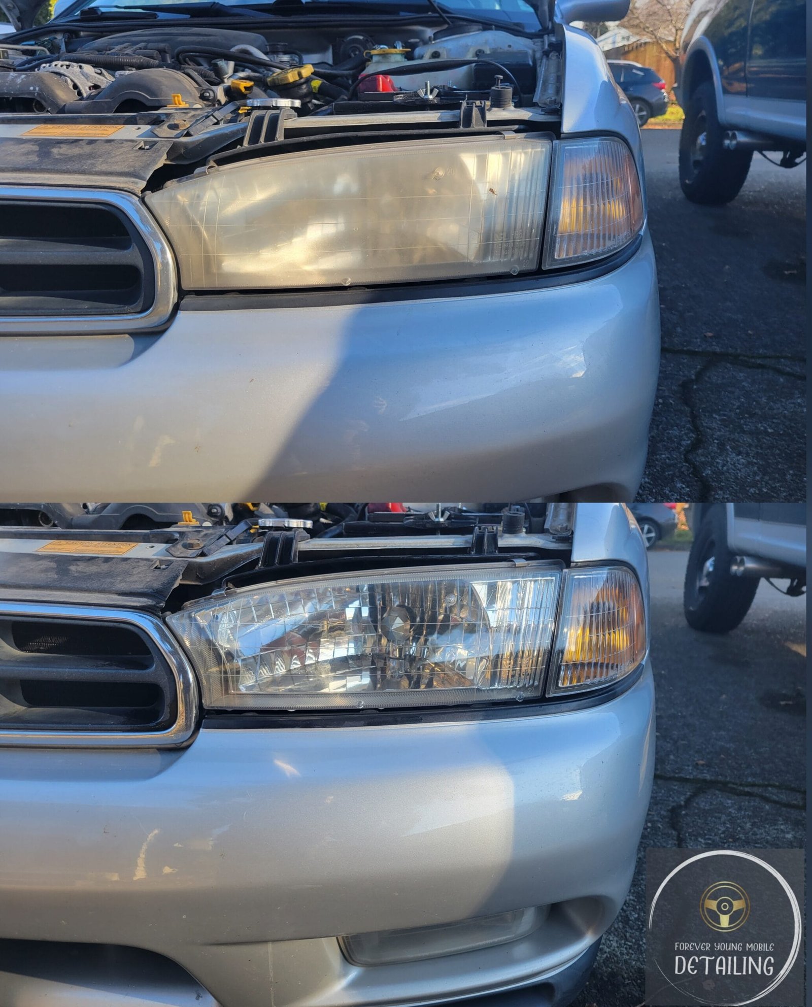 Visual representation of a headlight restoration